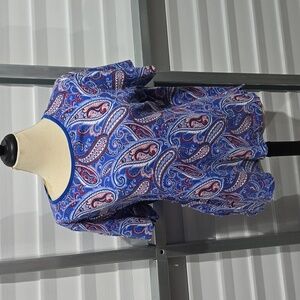 Kim Rogers Blue Paisley Print Blouse‎ Size XLARGE